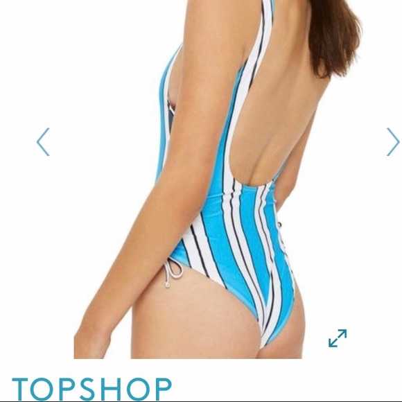 Topshop NWT Blue Striped One Piece Swimsuit - Picture 2 of 6
